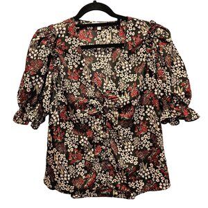 Joie Blouse Womens S peasant Prairie Career floral ruffle preppy school city chi